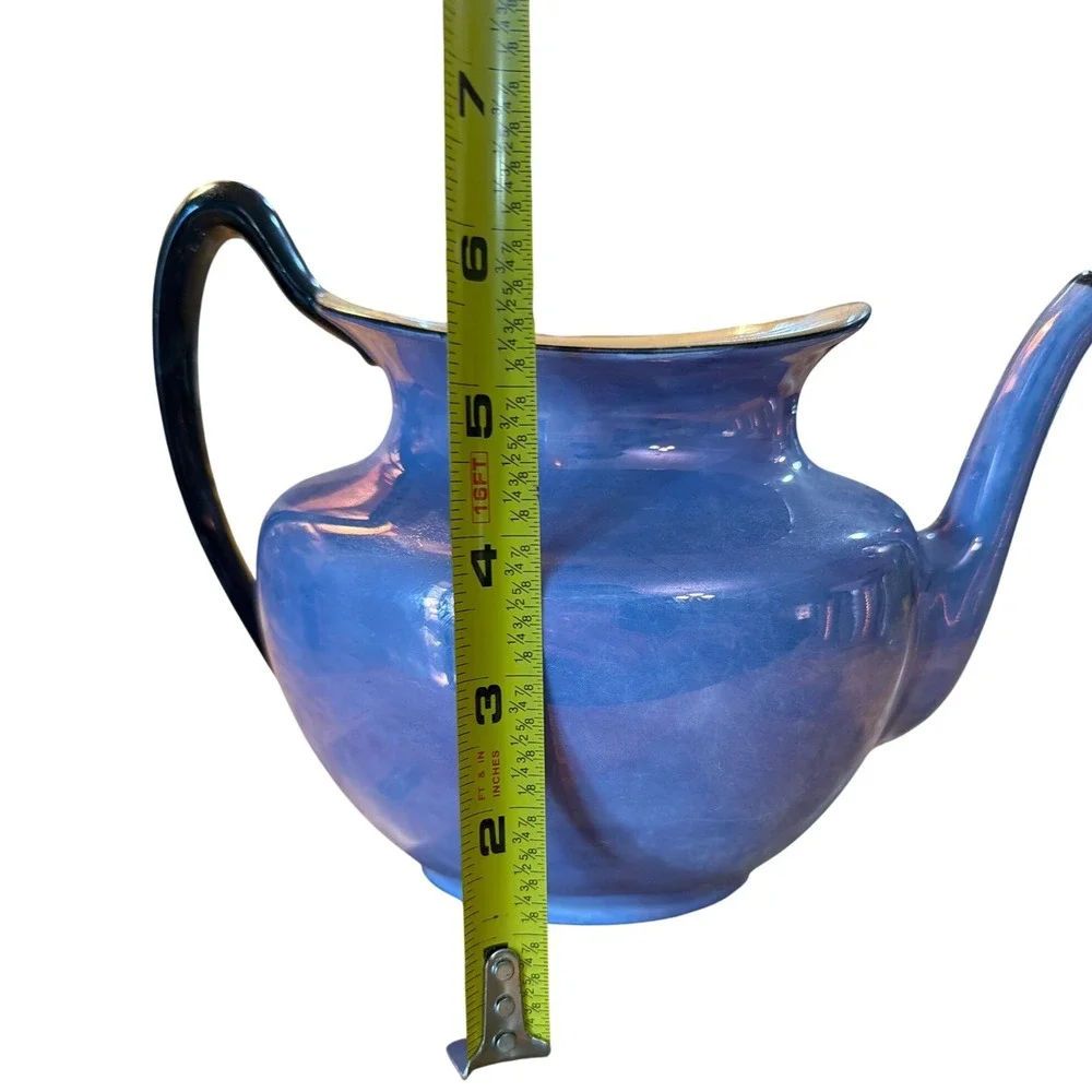 Phoenix China Teapot 8.5in Blue Iridescent Lusterware Czechoslovakia 1920s DECOR